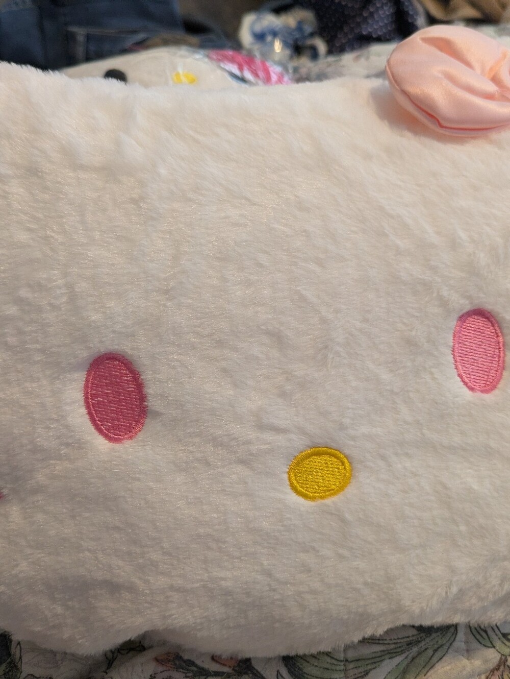 Hello Kitty White Plush Pillow with Pink and Yellow Embroidery